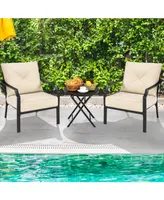 2 Pieces Patio Dining Set with Padded Cushions Armrest Steel Frame