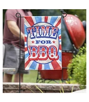 Time for Bbq Garden Burlap Flag