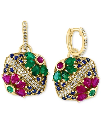 Effy Multi-Gemstone (3-3/4 ct. t.w.) & Diamond (1/3 ct. t.w.) Flower Drop Earrings in 14k Gold