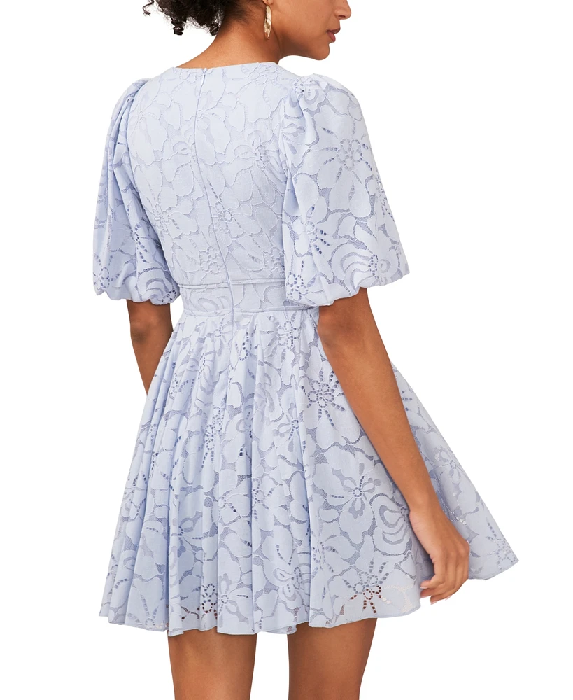 CeCe Women's Floral Lace Balloon-Sleeve Fit & Flare Dress