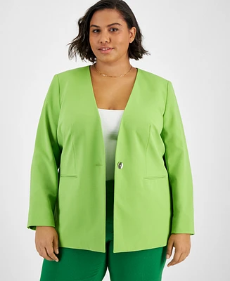 Bar Iii Plus Bi-Stretch Collarless One-Button Blazer, Created for Macy's