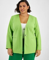 Bar Iii Plus Bi-Stretch Collarless One-Button Blazer, Created for Macy's