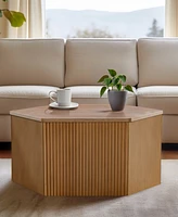 Ink+Ivy Honey 29.5" Solid Wood Frame Fluted Hexagon Coffee Table