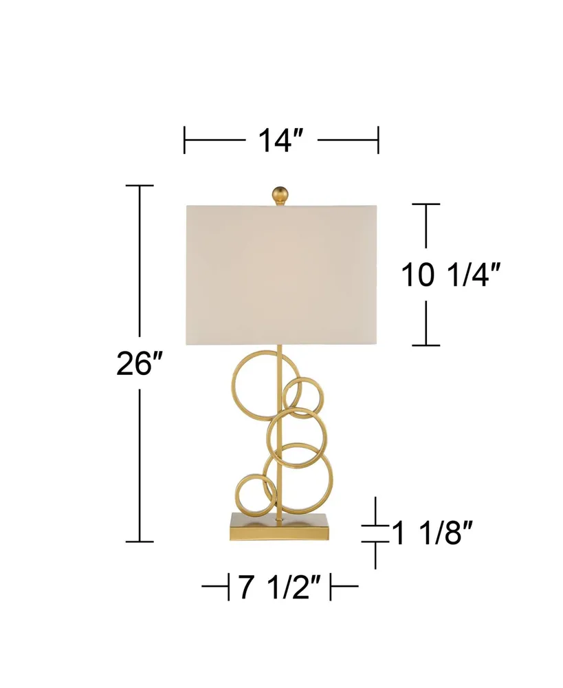 Saul Modern Table Lamp 26" High Brass Gold Metal Open Rings Oatmeal Fabric Rectangular Box Shade Decor for Bedroom Living Room House Home Bedside Nigh