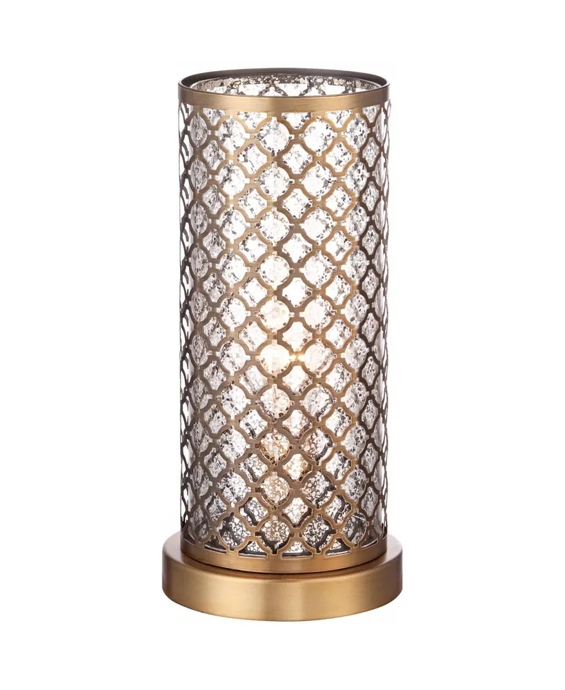 Alcazar Modern Glam Luxury Accent Table Lamp 12" High Brass Gold Metal Lattice Outer Mercury Glass Inner Cylinder Shade Decor for Bedroom House Bedsid