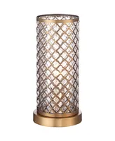 Alcazar Modern Glam Luxury Accent Table Lamp 12" High Brass Gold Metal Lattice Outer Mercury Glass Inner Cylinder Shade Decor for Bedroom House Bedsid