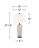 Anna 27 1/4" Tall Modern Coastal Table Lamps Set of 2 Beige Pebbled Fabric White Shade Living Room Bedroom Bedside Nightstand House Office Home Readin