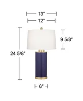 Gilson 24 1/2" High Modern Coastal Glam Table Lamps Set of 2 Gold Textured Blue Finish Ceramic Fabric White Shade Living Room Bedroom Bedside Nightsta