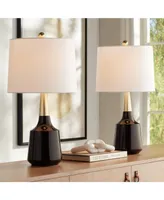 Cutlass Luxe Modern Table Lamps 24" Tall Set of 2 Gold Black Ceramic White Fabric Tapered Drum Shade for Bedroom Living Room Bedside Nightstand House