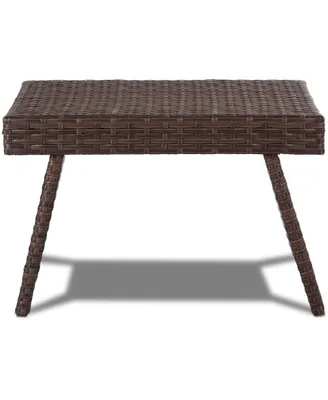 Folding Pe Rattan Side Coffee Table Patio Garden Furniture