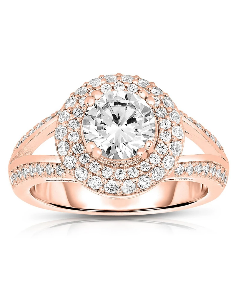 Genevive Stunning Sterling Silver 18K Rose Gold Plated with Big Round Cubic Zirconia Ring