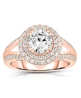 Genevive Stunning Sterling Silver 18K Rose Gold Plated with Big Round Cubic Zirconia Ring