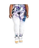 Women's Plus Curvy Fit Active Floral Print Poly Tricot Legging