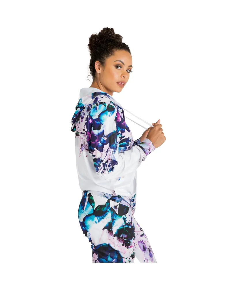 Women's Curvy Fit Active Zip-Up Floral Print Poly Tricot Hoodie