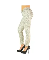 Women's Curvy Fit Metallic Coated Animal Print Mid-Rise Skinny Jeans