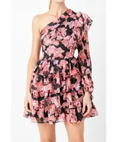 Women's One Shoulder Tiered Floral Dress