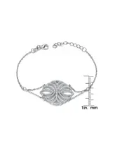 Sterling Silver White Gold Plated Cubic Zirconia Dainty Flower Design Bracelet