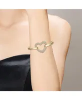 Sterling Silver with Cubic Zirconia French Pave Heart Halo Cuff Bracelet