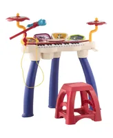 2 in 1 Kids Piano Keyboard Drum Set with Sounds, Lights, Microphone, Stool - Assorted Pre