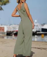 Women's V-Neck Bow Tie Backless Jumpsuit