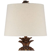 Paget Coastal Tropical Style Accent Table Lamp 23.75" High Pineapple Brown Oatmeal Fabric Tapered Drum Shade Decor for Living Room Bedroom Beach House