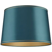 Soft Teal Medium Drum Lamp Shade with Gold Trim 14" Top x 16" Bottom x 11" High (Spider) Replacement with Harp and Finial - Springcrest