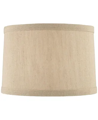 Taupe Linen Small Hardback Drum Lamp Shade 15" Top x 16" Bottom x 11" Slant x 11" High (Spider) Replacement with Harp and Finial - Springcrest