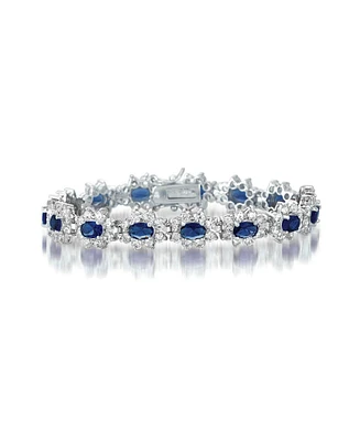 Sterling Silver White Gold Plated with Colored Cubic Zirconia Link Bracelet