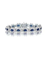 Sterling Silver White Gold Plated with Colored Cubic Zirconia Link Bracelet