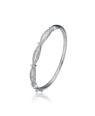 Sterling Silver White Gold Plated Cubic Zirconia Bracelet With Oval-Shaped Front