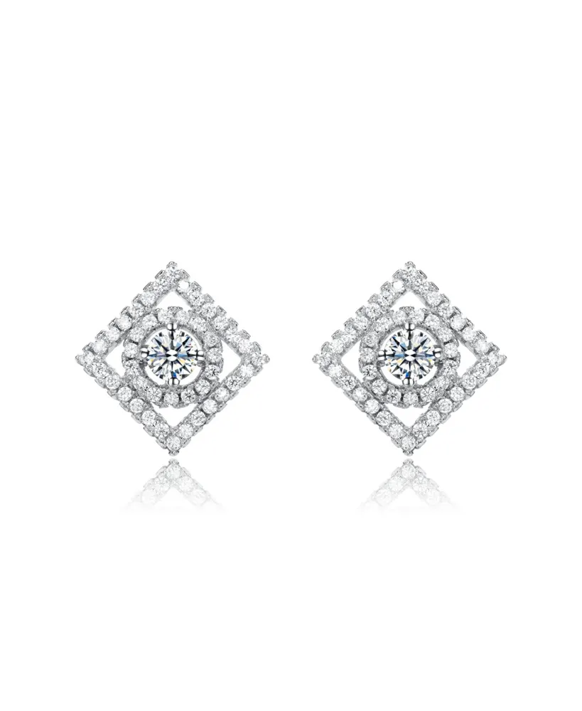 Elegant White Gold Plated with Clear Cubic Zirconia Square Shaped Stud Earrings