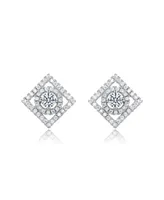 Elegant White Gold Plated with Clear Cubic Zirconia Square Shaped Stud Earrings