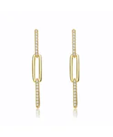 Classic 14k Yellow Gold Plated with Cubic Zirconia Triple Oblong Oval Cable Chain Drop Earrings