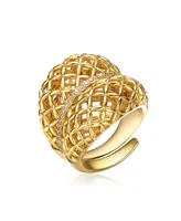 14k Yellow Gold Plated Concave Filigree Wire Dome-Shaped Artistic Adjustable Ring