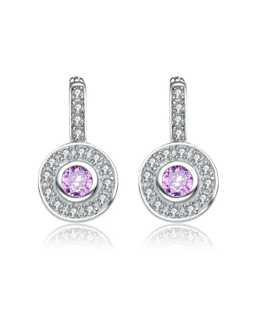 Modern White Gold Plated Round Dangle Earrings with Pink Cubic Zirconia