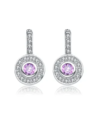 Modern White Gold Plated Round Dangle Earrings with Pink Cubic Zirconia