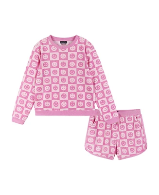 Toddler/Child Girls Pink Smiley Terry Sweatshirt & Shorts Set