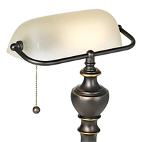 Haddington Traditional Piano Banker Table Lamp 16" High Antique Bronze Dark Brown Metal Alabaster Glass Shade Decor for Bedroom House Bedside Nightsta