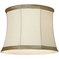 Ivory Linen with Taupe Trim Medium Lamp Shade 14" Top x 16" Bottom x 12" High (Spider) Replacement with Harp and Finial - Spring crest