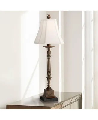 Regency Hill Thornewood 35 1/2" Tall Large Traditional End Table Lamp Brown Finish Single Fabric Beige Shade Console Living Room Bedroom Bedside Night