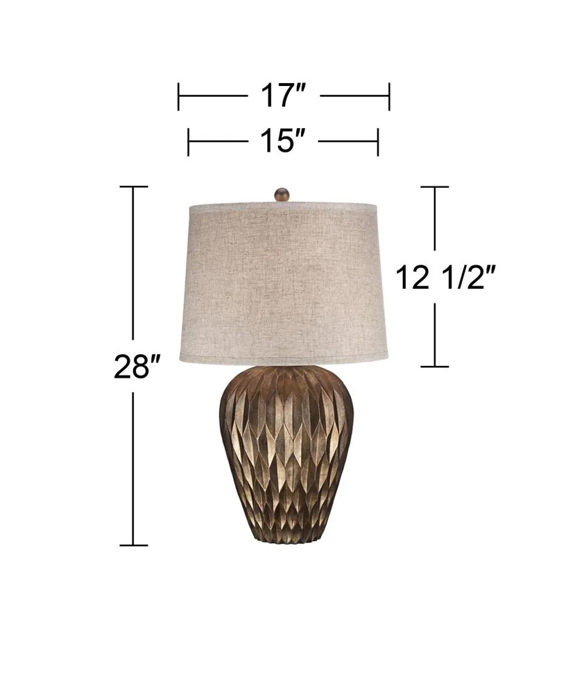 Bulkhead Modern Table Lamp 28" Tall Warm Bronze Brown Geometric Textured Urn Tapered Fabric Drum Shade for Bedroom Living Room House Home Bedside Nigh