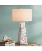 Lorin Modern Coastal Modern Table Lamp with Nightlight 29" Tall Pearl Tile Square Tapered Base Drum Shade Decor for Living Room Bedroom House Bedside