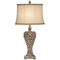 Elle Traditional French Style Table Lamp Carved 33" Tall Antique Gold Florentine Twist Artisan Trimmed Oval Shade Decor for Living Room Bedroom House