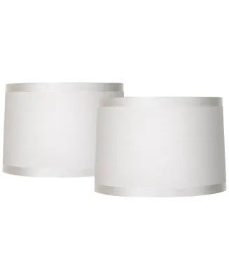 Set of 2 Off-White Fabric Medium Drum Lamp Shades 15" Top x 16" Bottom x 11" High (Spider) Replacement with Harp and Finial - Spring crest