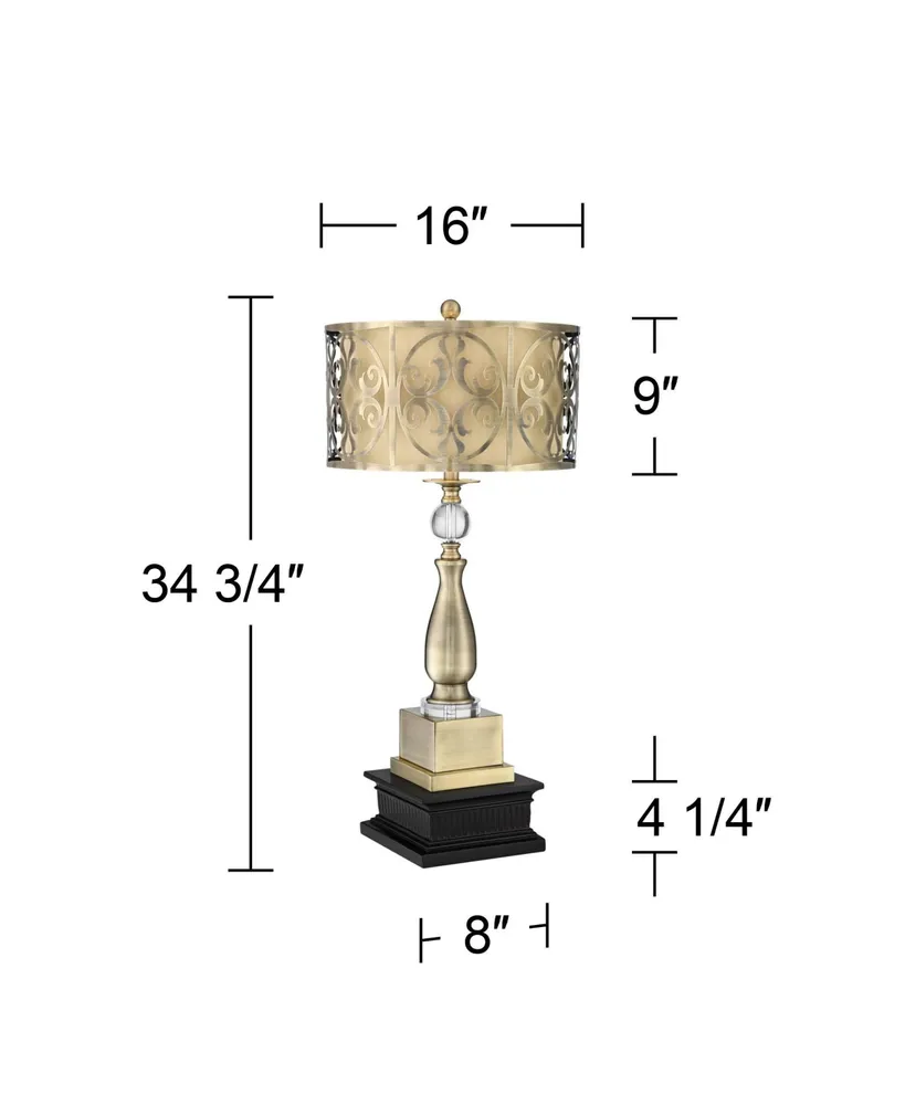 Doris Traditional Table Lamp with Black Square Riser 34 3/4" Tall Brass Metal Candlestick Double Drum Shade for Bedroom Living Room House Home Bedside