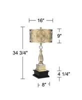 Doris Traditional Table Lamp with Black Square Riser 34 3/4" Tall Brass Metal Candlestick Double Drum Shade for Bedroom Living Room House Home Bedside