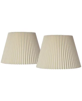 Set of 2 Drum Lamp Shades Ivory Knife Pleat Medium 8" Top x 14.5" Bottom x 10" High Spider with Replacement Harp and Finial Fitting - Spring crest
