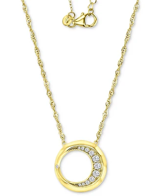 Cubic Zirconia Crescent Open Circle 20" Pendant Necklace in 14k Gold-Plated Sterling Silver