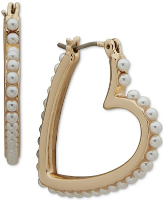 Karl Lagerfeld Paris Gold-Tone Imitation Pearl Heart Hoop Earrings