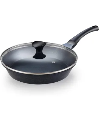 Cook N Home Marble Nonstick Cookware Saute, 12" Fry Pan with Lid, Black